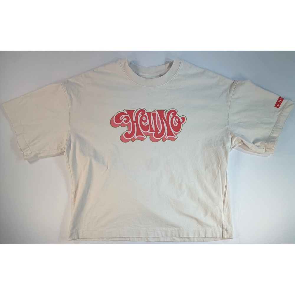Uniqlo UT x Chaos Graphic T-Shirt Cream Pink Hello Boxy Tee Womens Medium